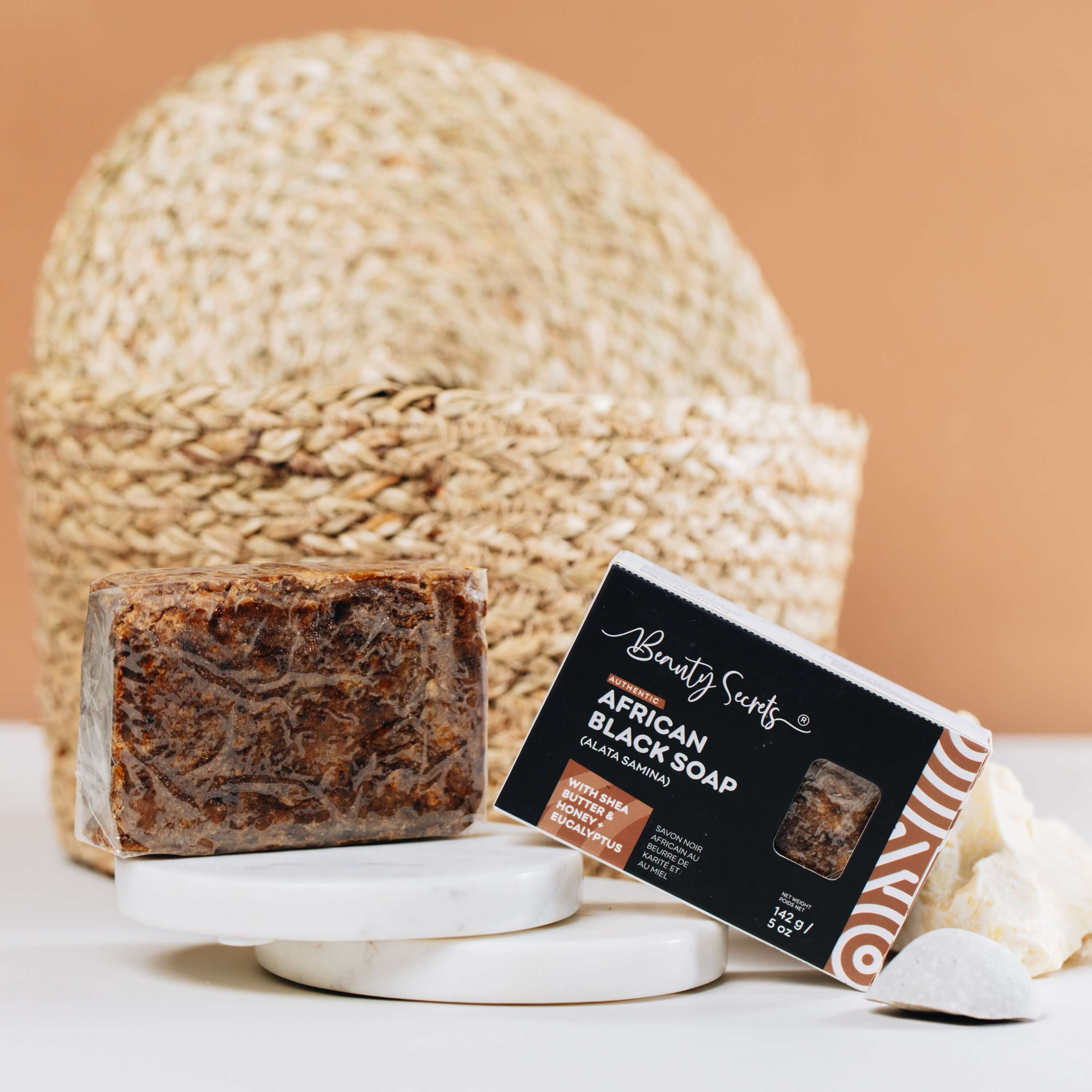 Black African shea butter soap with honey and eucalyptus